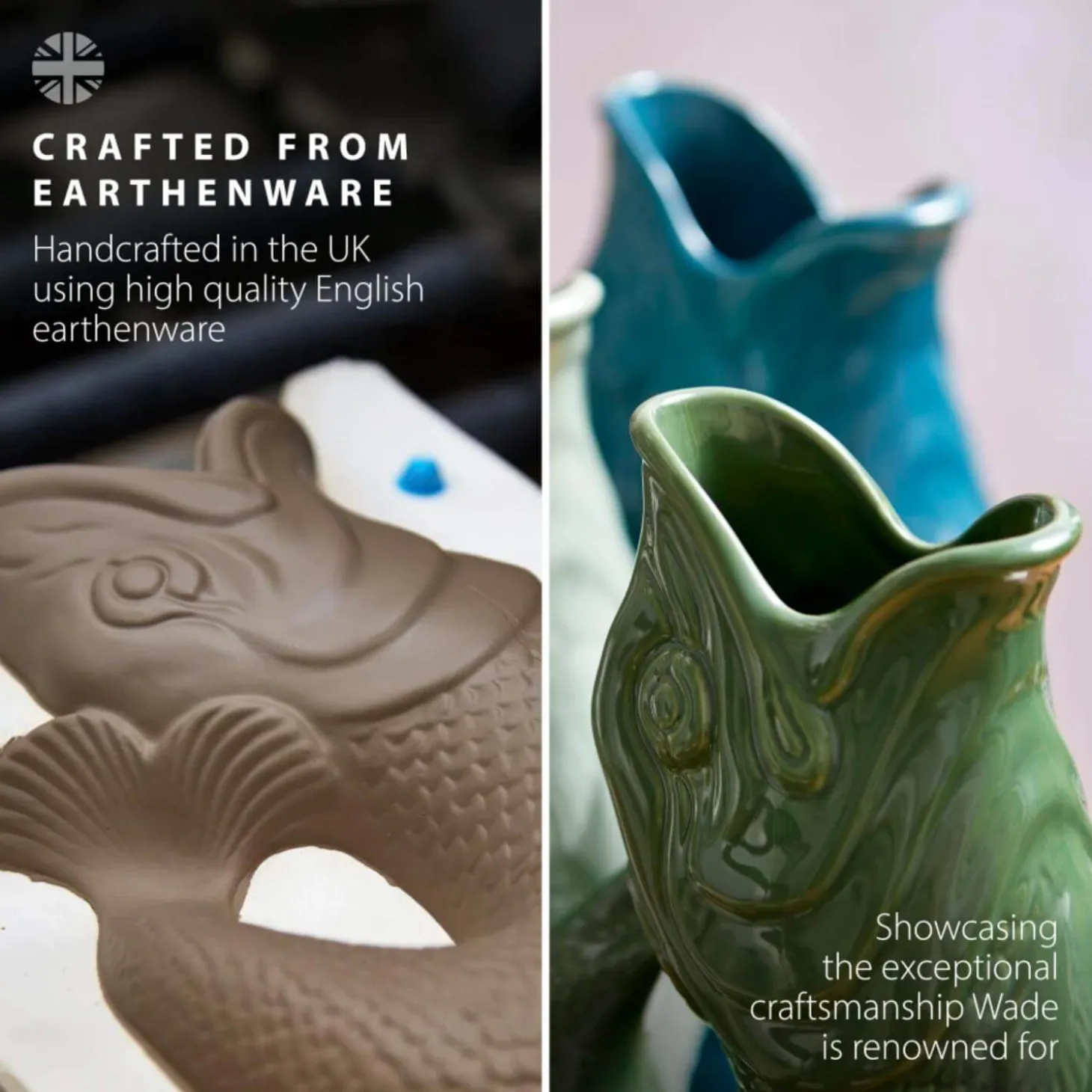 Wade Fish Earthenware 1.2 Litre Gluggle Jug - Forest Green