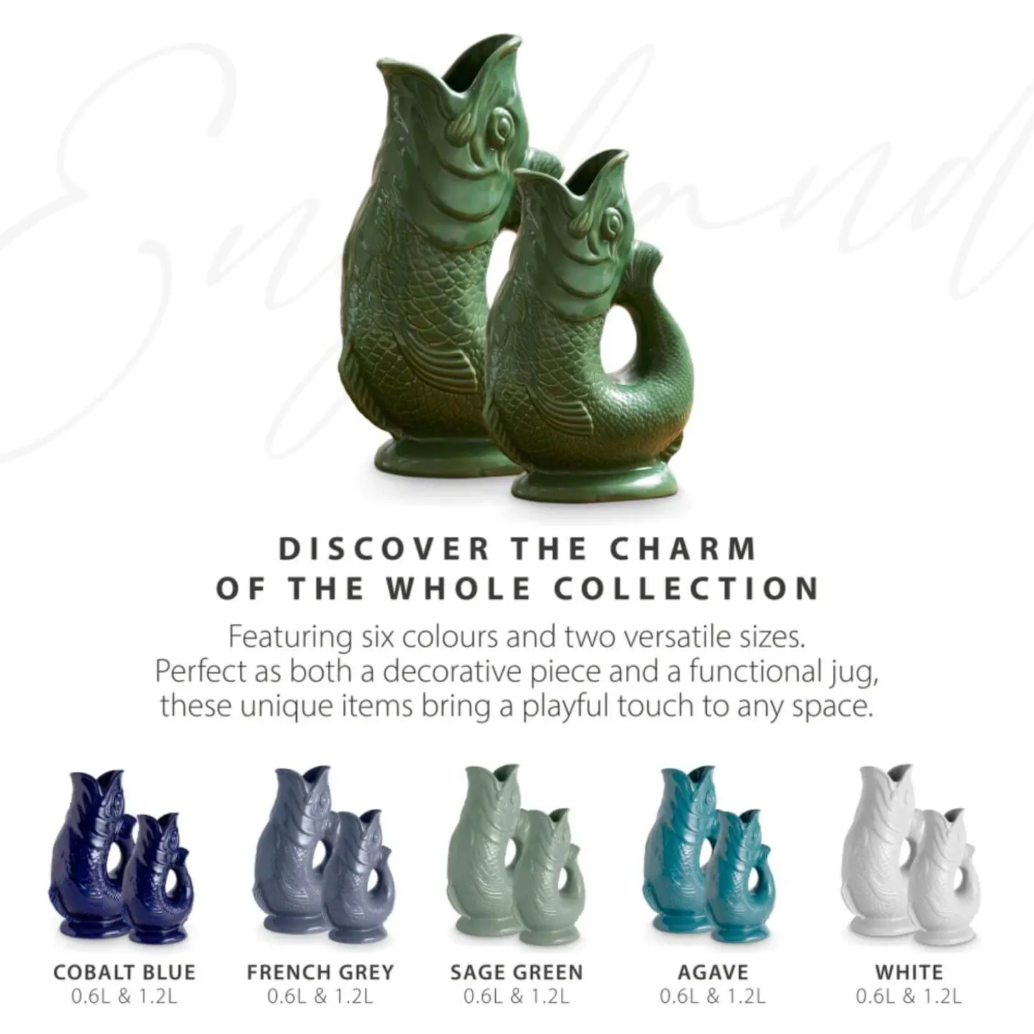 Wade Fish Earthenware 1.2 Litre Gluggle Jug - Forest Green