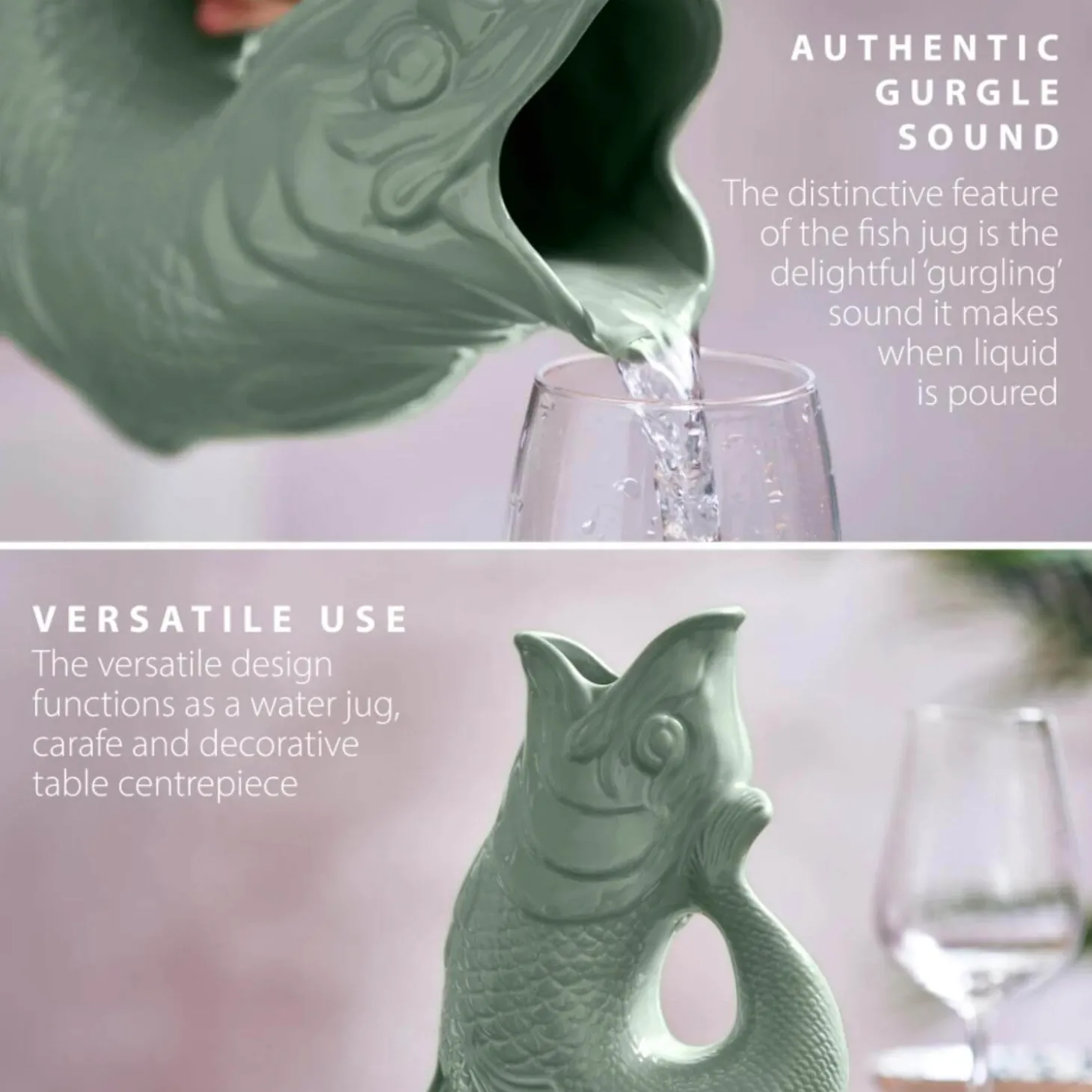 Wade Fish Earthenware 0.6 Litre Gluggle Jug - Sage