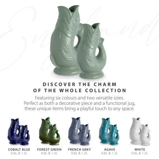 Wade Fish Earthenware 0.6 Litre Gluggle Jug - Sage