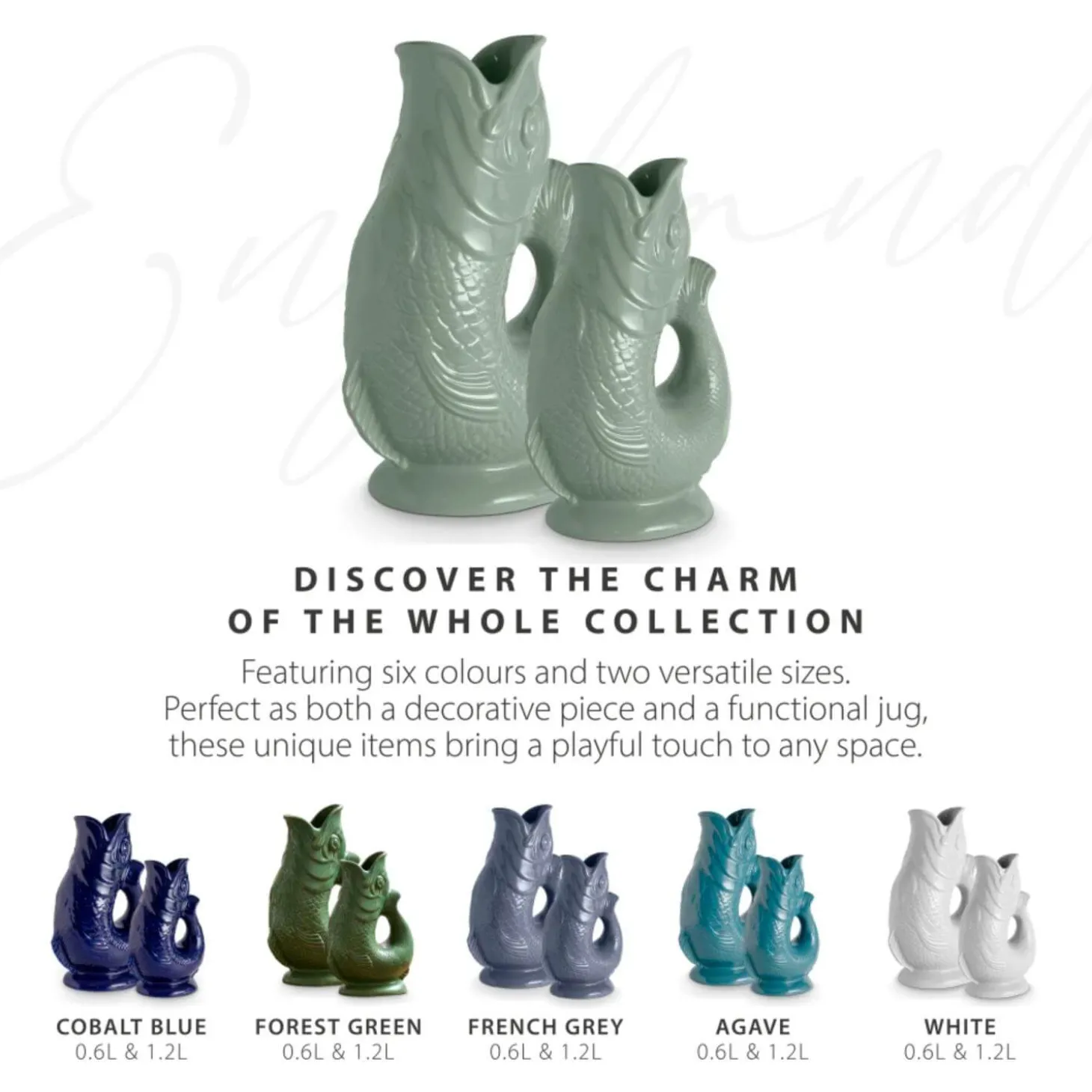 Wade Fish Earthenware 0.6 Litre Gluggle Jug - Sage