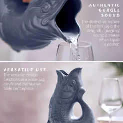 Wade Fish Earthenware 1.2 Litre Gluggle Jug - French Grey