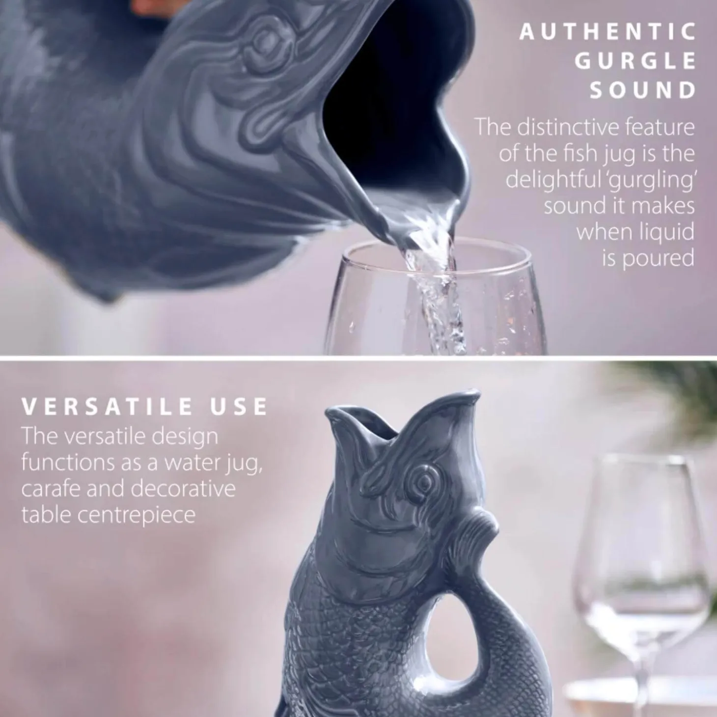 Wade Fish Earthenware 1.2 Litre Gluggle Jug - French Grey