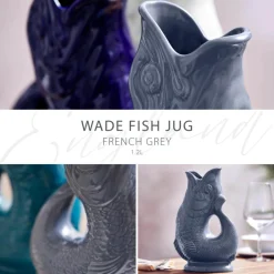 Wade Fish Earthenware 1.2 Litre Gluggle Jug - French Grey