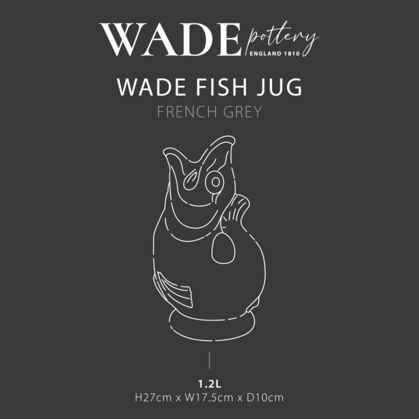 Wade Fish Earthenware 1.2 Litre Gluggle Jug - French Grey