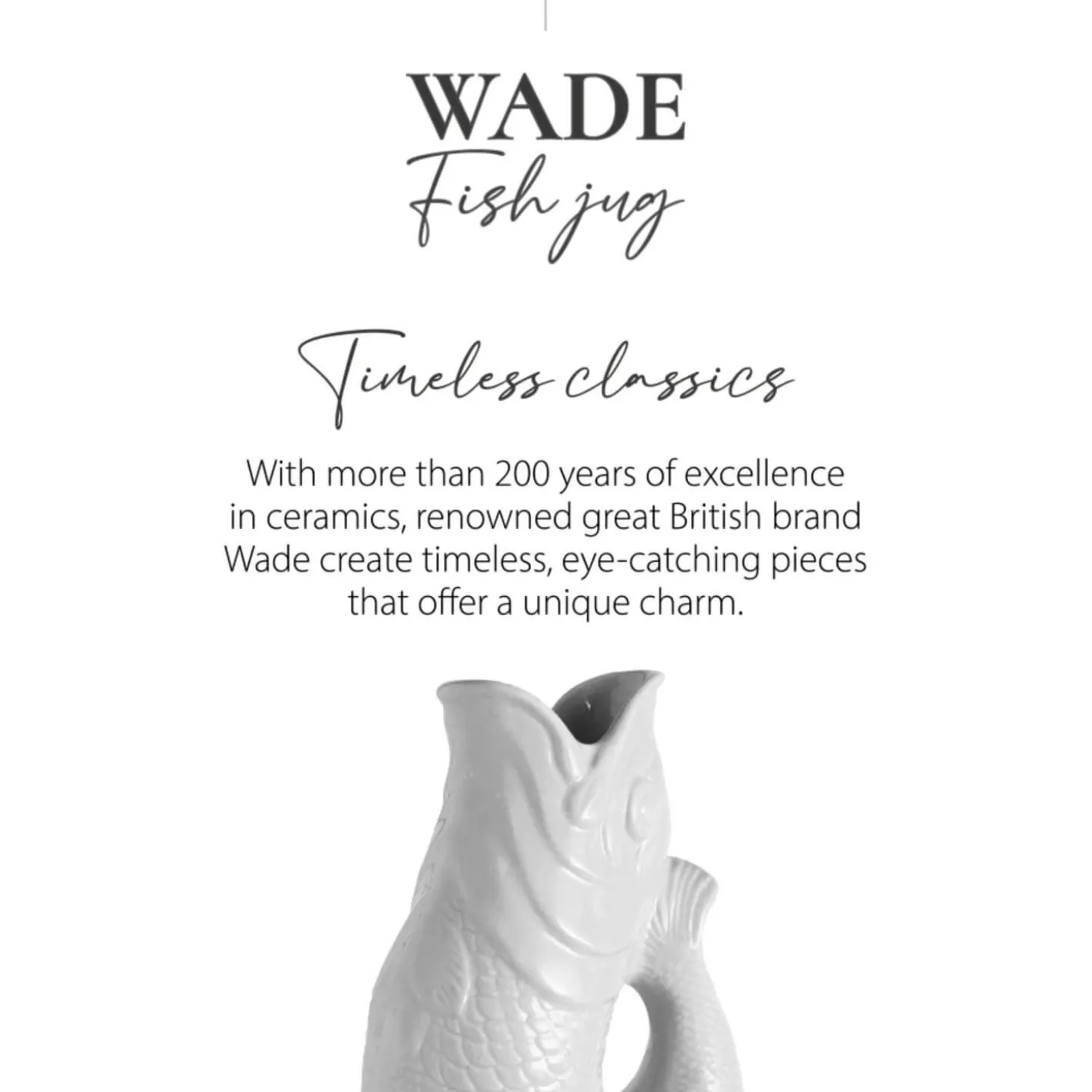 Wade Fish Earthenware 0.6 Litre Gluggle Jug - White