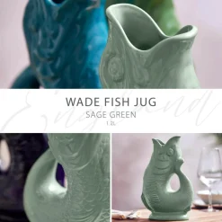 Wade Fish Earthenware 1.2 Litre Gluggle Jug - Sage