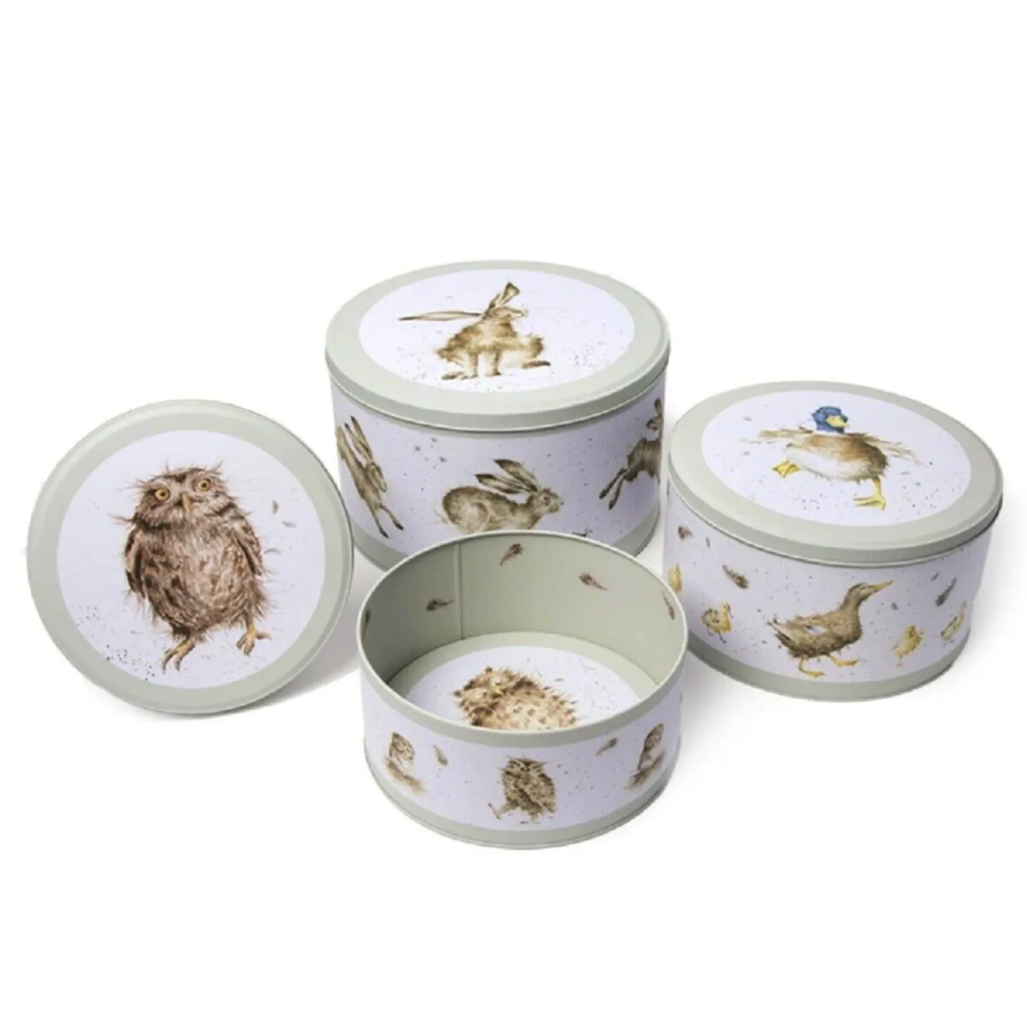 Wrendale Designs by Hannah Dale 3 Piece Cake Tin Nest - Hare, Duck & Owl