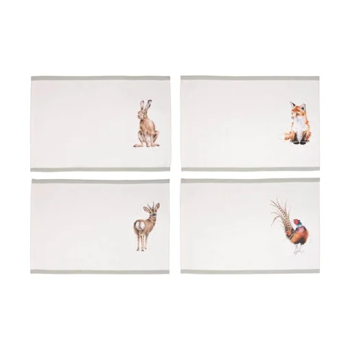 Wrendale Designs by Hannah Dale 100% Cotton Fabric Set of 4 Placemats - Woodlanders