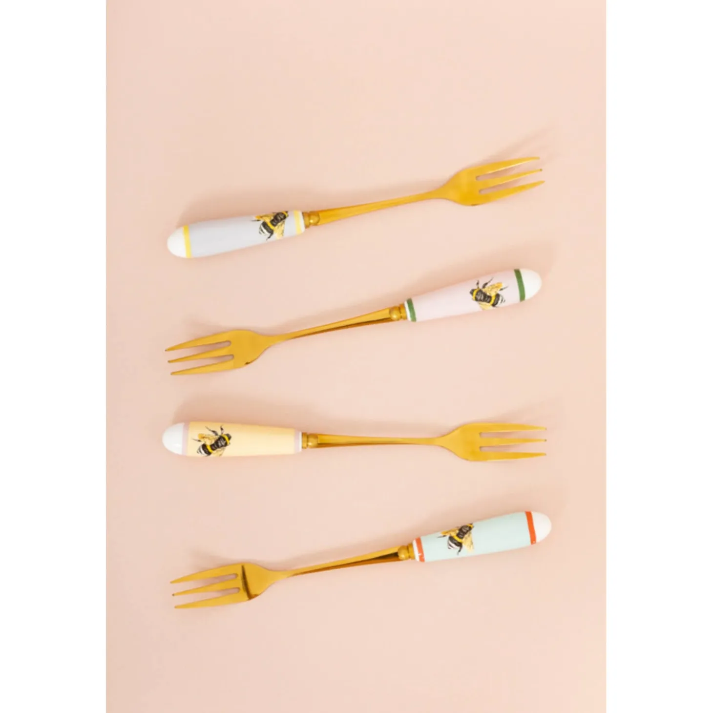 Yvonne Ellen Set Of 4 Cake Forks With China Handles - Bee
