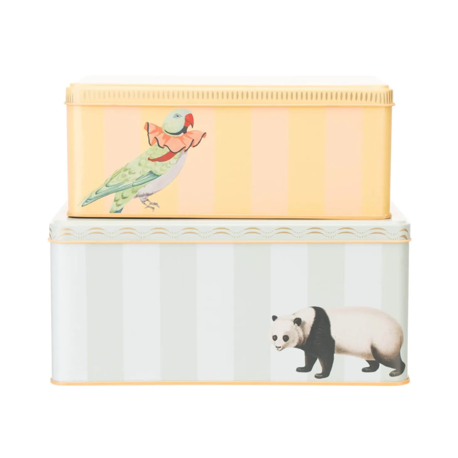 Yvonne Ellen Set Of 2 Rectangular Storage Tins - Panda & Parakeet