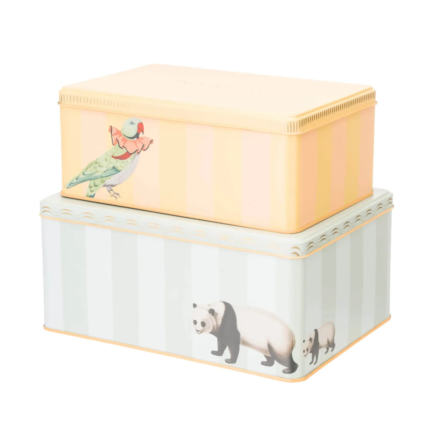 Yvonne Ellen Set Of 2 Rectangular Storage Tins - Panda & Parakeet